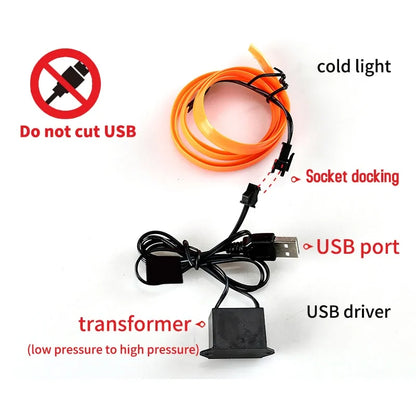 5m Car Interior EL Cold Light Line USB DIY Ambient Light